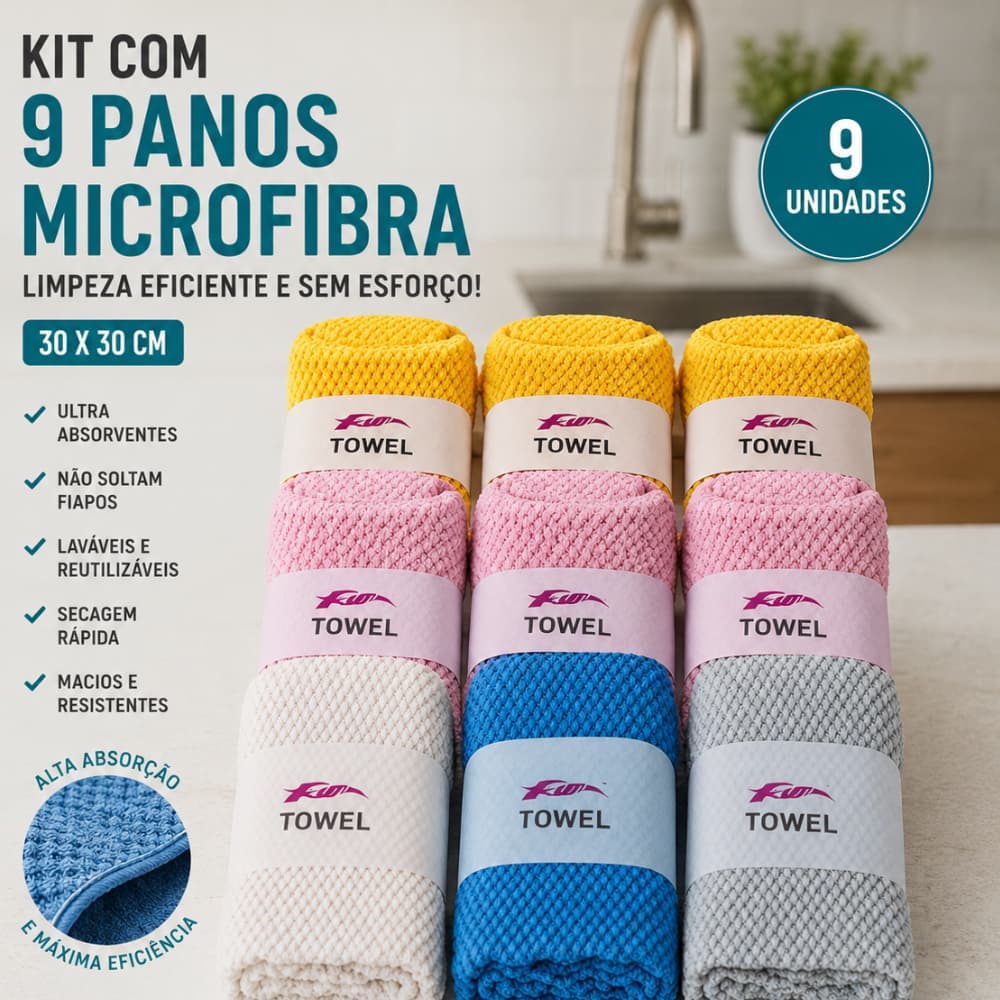 PANO MULTIUSO COZINHA LAVABO CARRO CASA KIT COM 9 UN