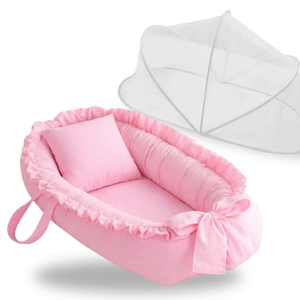Ninho Redutor de Berço Bebe Mosquiteiro Protetor Kit 2 Peças Enxoval Menina Menino Rosa Azul Cores