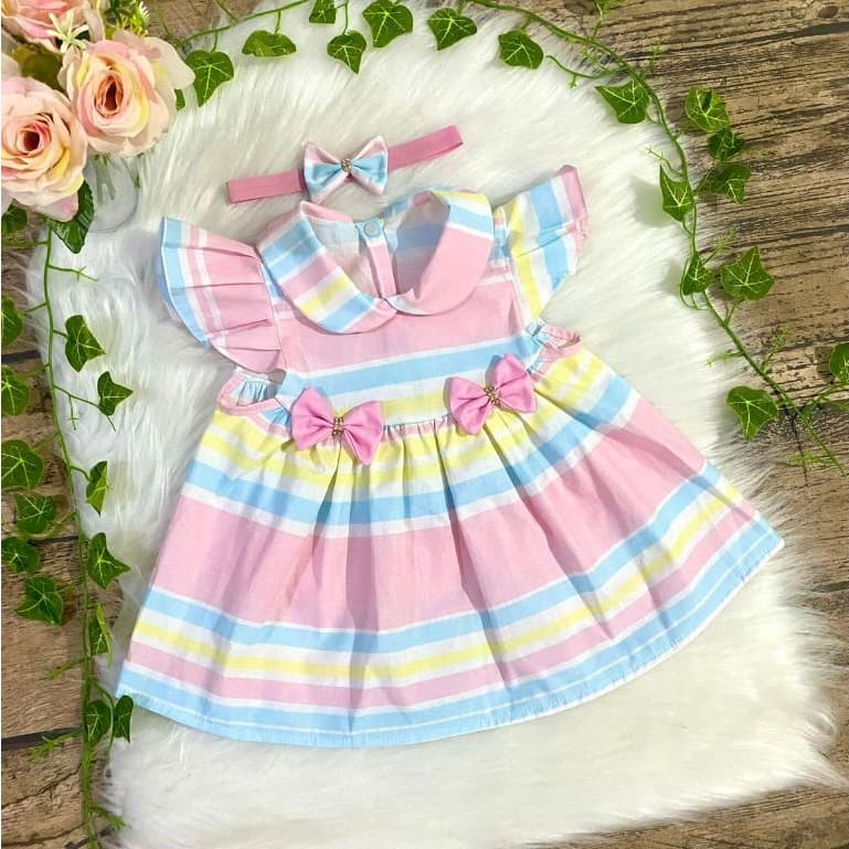 Vestido bebê menina roupa de bebe recem nascido infantil 3 a 8 meses algodão