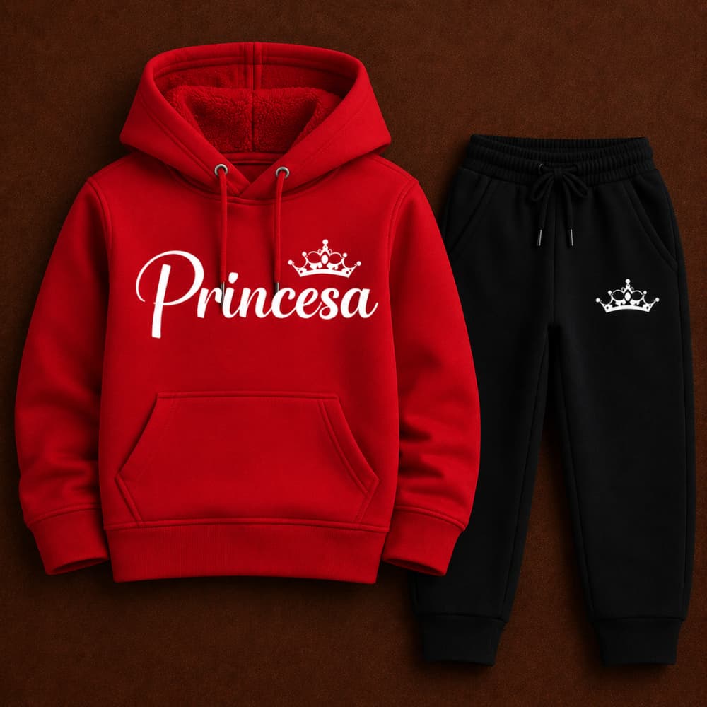 Conjunto Moletom Menina Princesa Calça Coroa Quentinho Estiloso