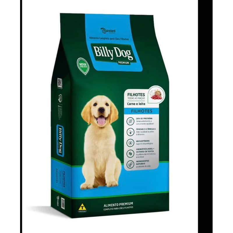 Ração Para Cachorro Billy Dog Premium Filhotes Carne e Leite 10kg, Omega 3 e 6