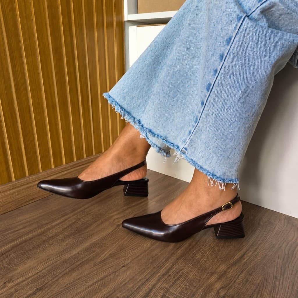 Scarpin Feminino Slingback Salto Bloco 3cm Confortável Elegante Trabalho Milithy Calçados