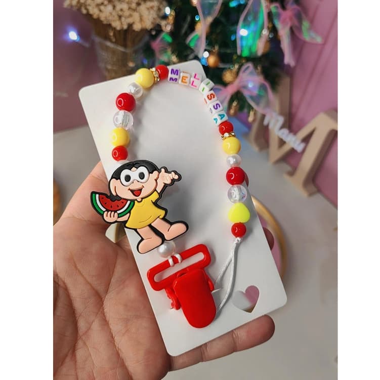 Prendedor de Chupeta infantil Magali turma da Mônica ,prendedor de bico magali ,chupeta para bebês ,Magali