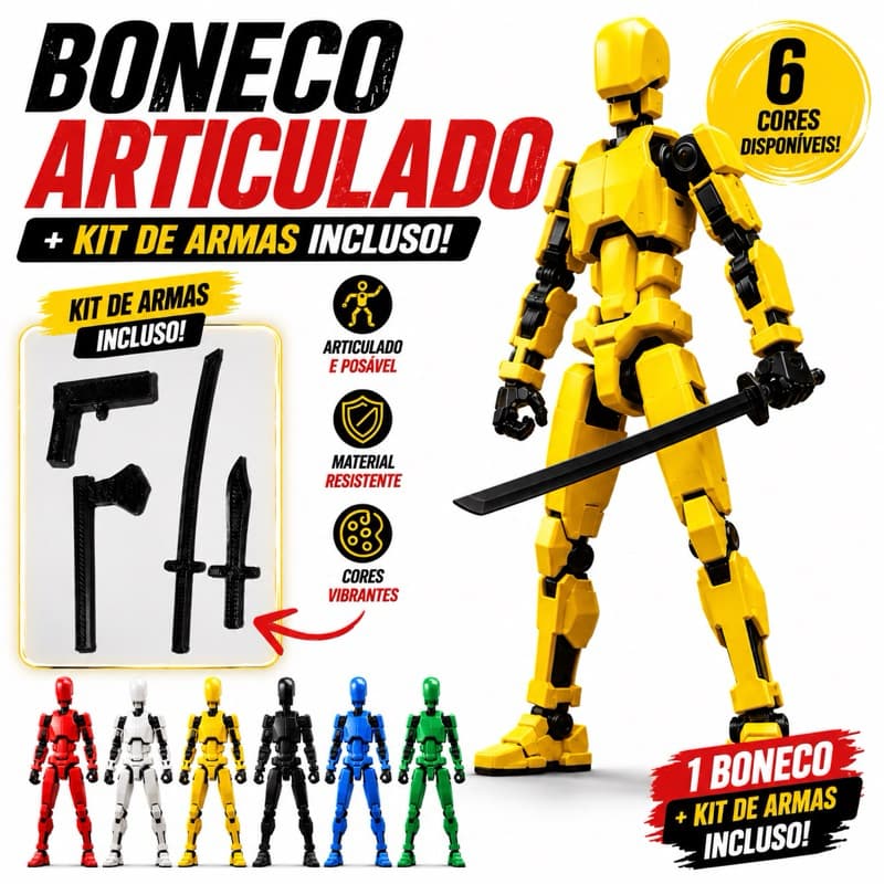 Boneco Dummy 13 - Boneco Articulado Action Figure Brinquedo Educativo + Kit Armas Varias Posições