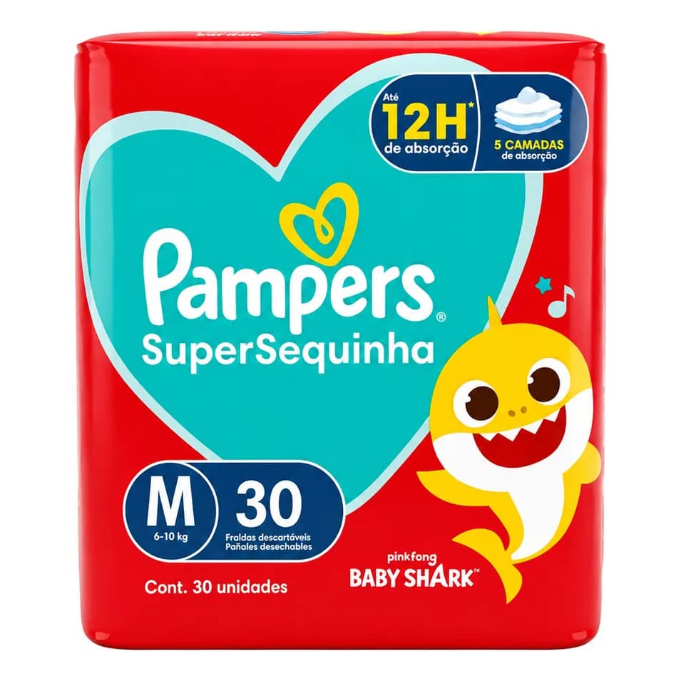 Fralda Pampers SuperSeca SuperSequinha M 30 Unidades | Até 12h de Proteção