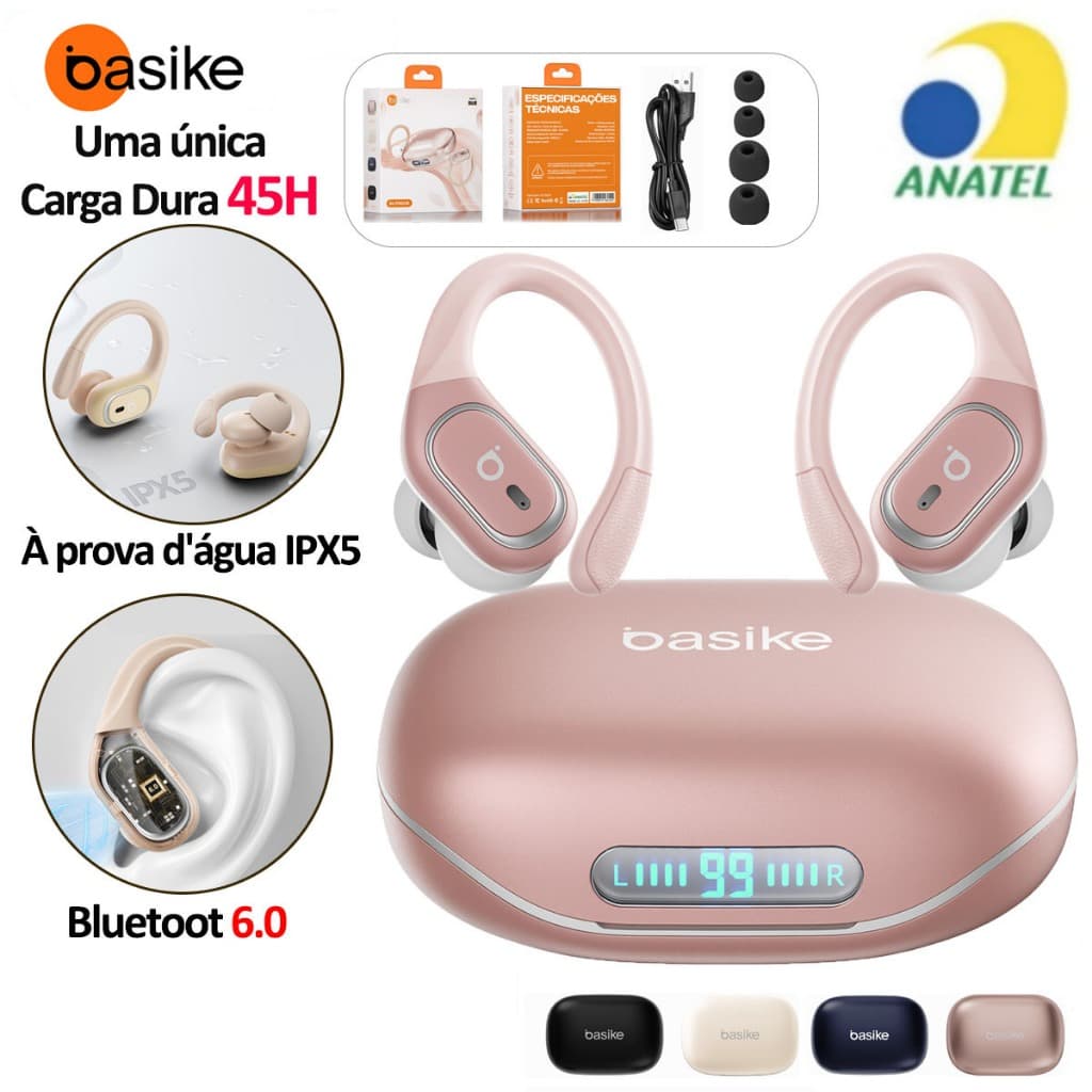 BASIKE fones de ouvido sem fio Ear bluetooth Fone Alta Fidelidade Estéreo Baixo Esportes Com Mic