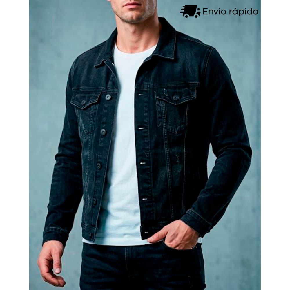 Jaqueta Jeans Masculina Preta Casual Slim Puro Estilo 0689
