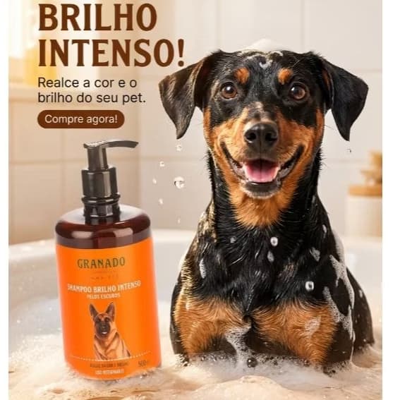 Shampoo Brilho Intenso 500ml Para Pets | Realça Pelos Escuros e Hidrata Pet / Cachorro
