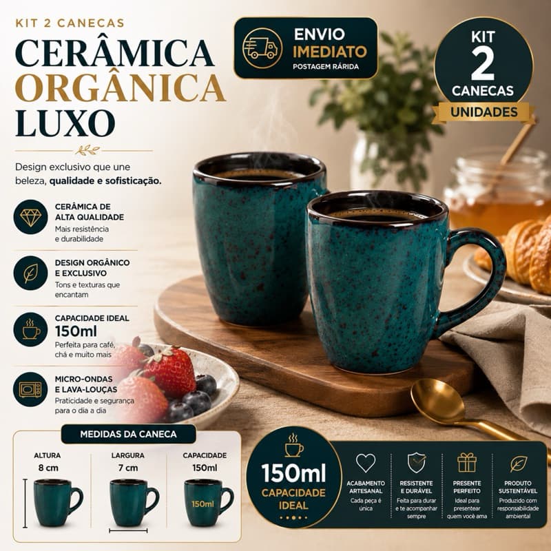 Kit 2 Caneca Cerâmica Linha Aura 150ml Caneca Chá Café Chocolate Cerâmica Organica Luxo Resistente
