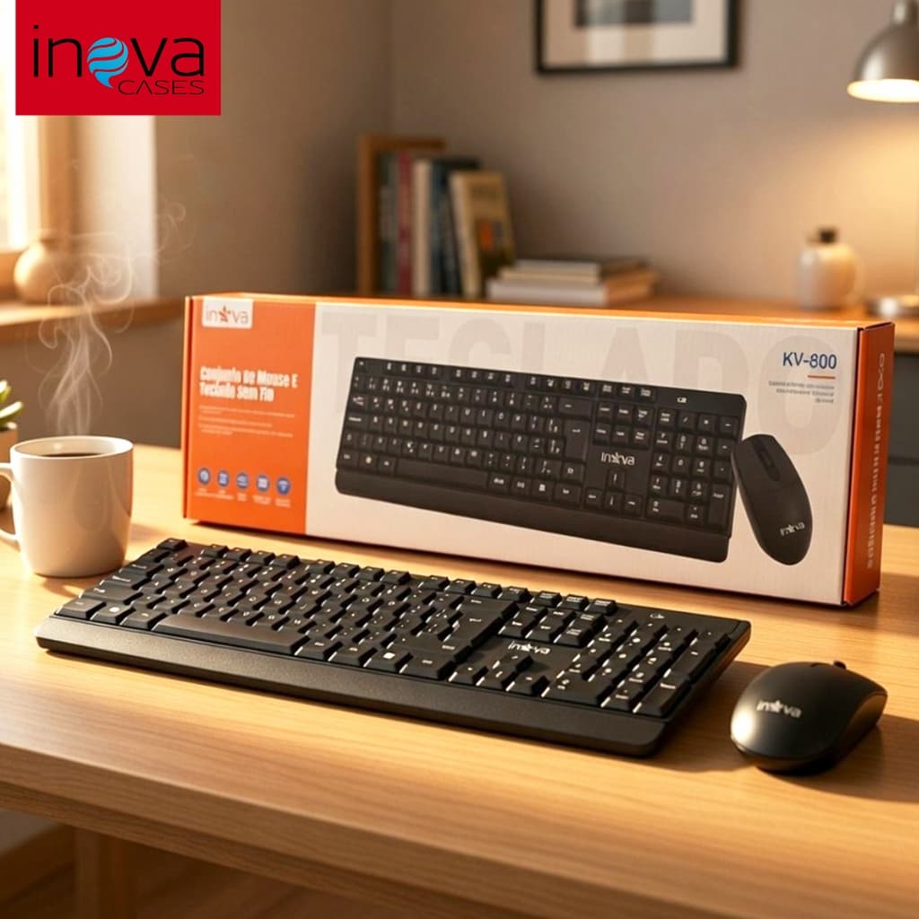 Kit Teclado e Mouse Sem Fio - INOVA - KV-800 ABNT2 PC Notebook scritório e silenciosos
