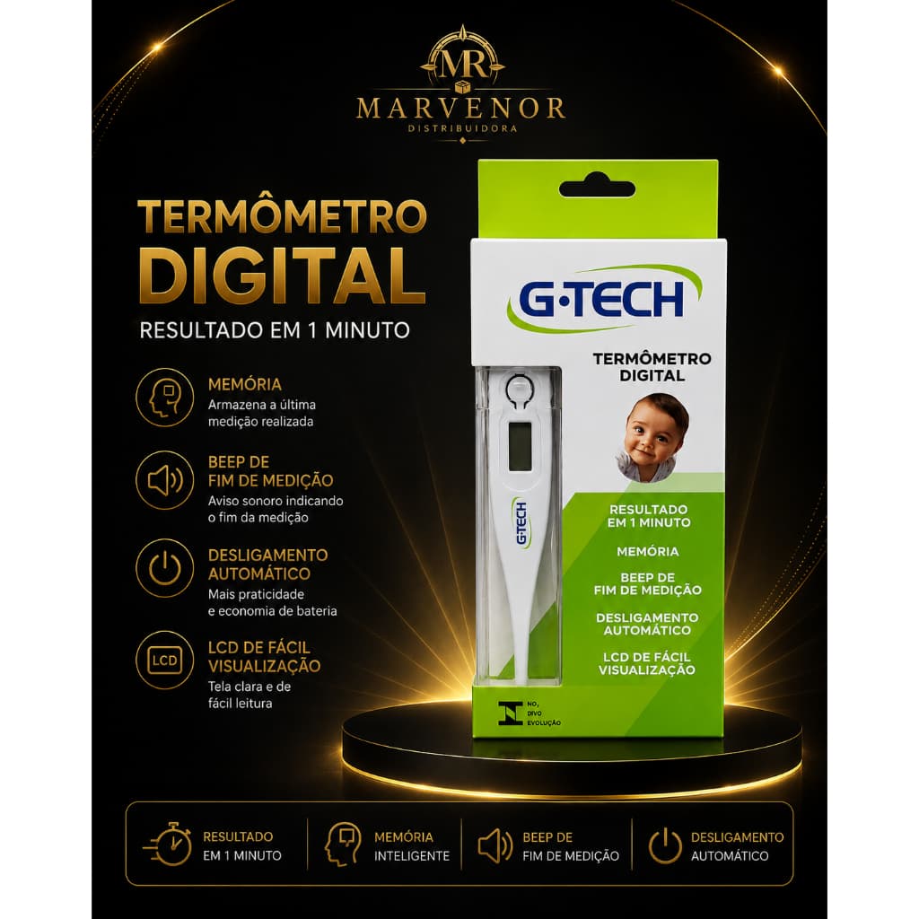 Termômetro Clínico Digital G-Tech TH1027 - Leitura Rápida e Visor Digital Claro