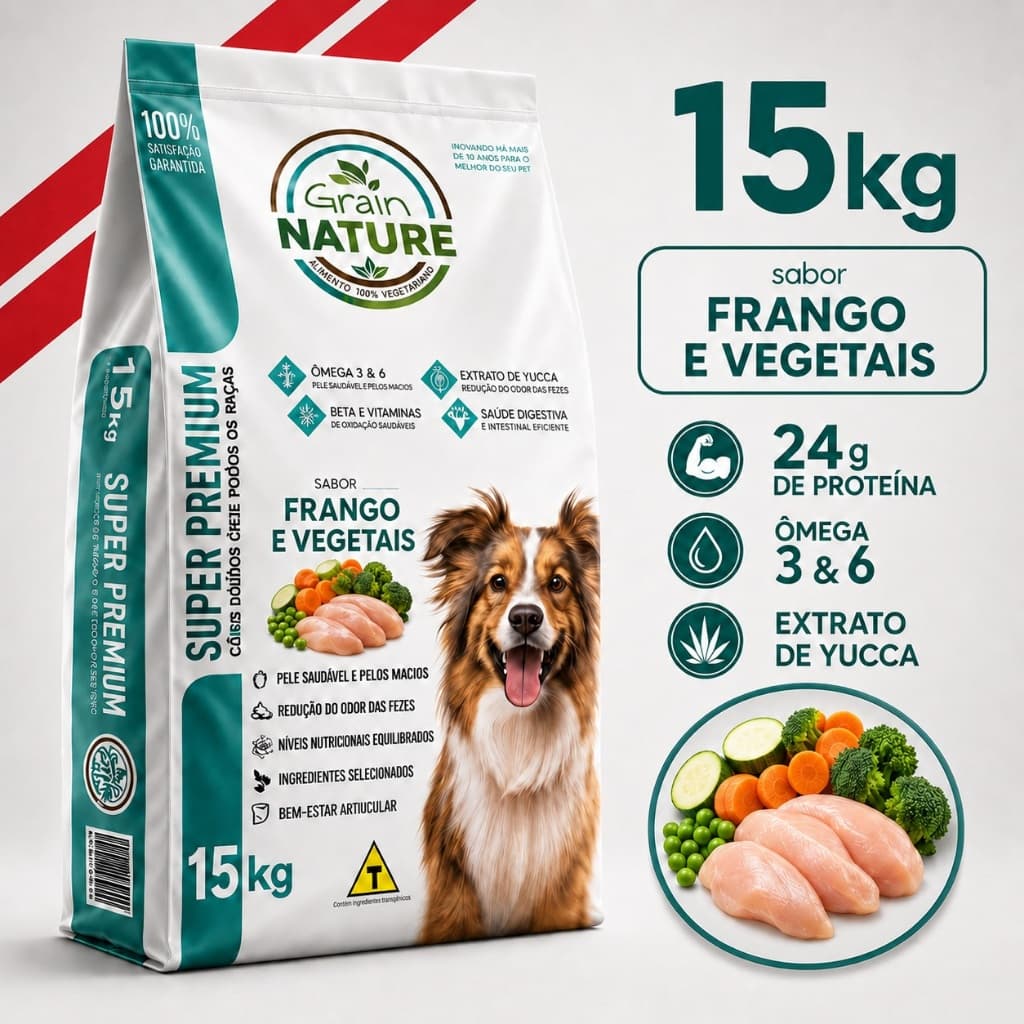 Ração Premium Grain Nature 15kg – Com Ômega 3 e 6 e Extrato de Yucca