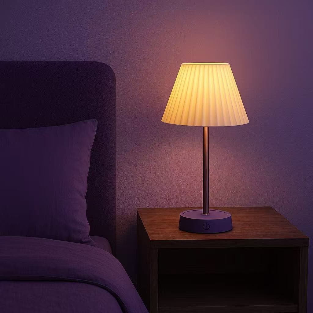 Abajur De Mesa Recarregável Retrátil Em Aço - Luminária Led USB Com Luz Branco Quente Ajustável Sem Fio Design Moderno