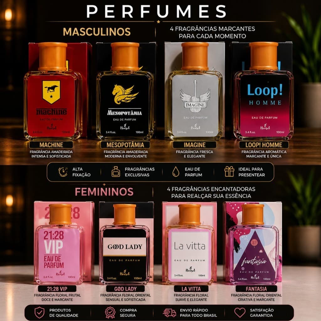 Perfume Masculino Feminino Frasco de Vidro 100ml | Alta Fixação e Excelente Projeção | Escolha Sua Fragrância