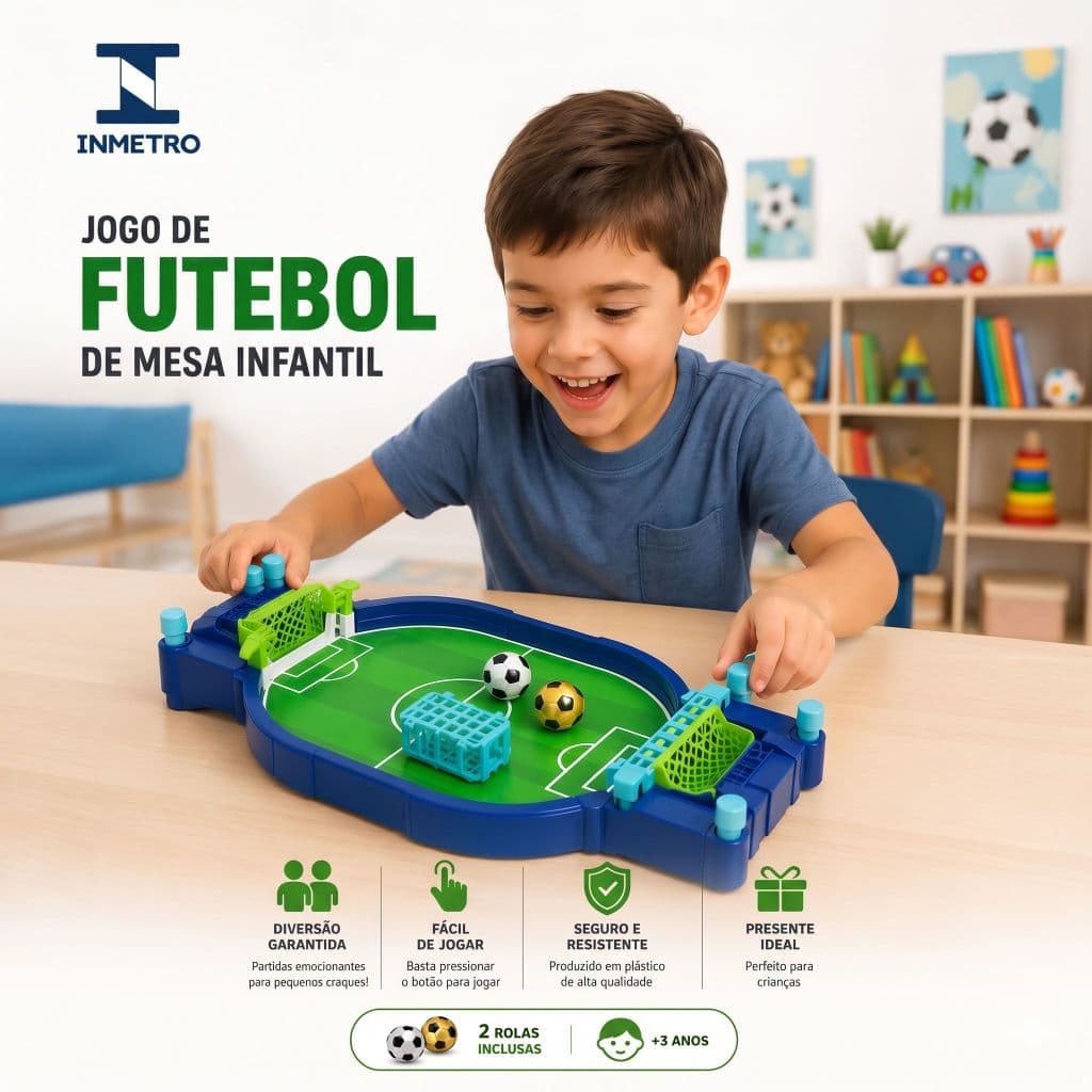 Jogo Futebol de Mesa Infantil Portátil com 2 Bolas Mini Pebolim Brinquedo Interativo Educativo