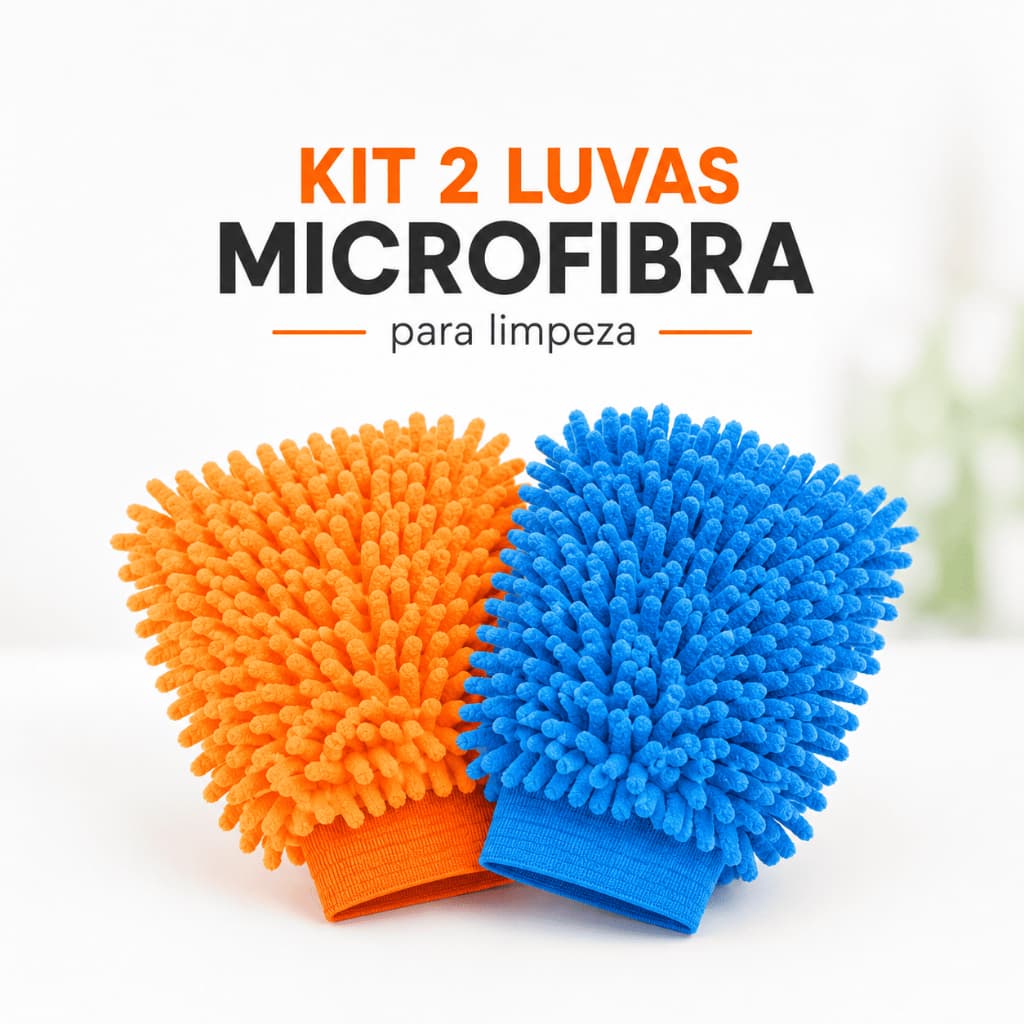 Kit 2 Luva Microfibra para Lavar Carro e Moto Automotiva Multiuso Detalhamento Limpeza Doméstica