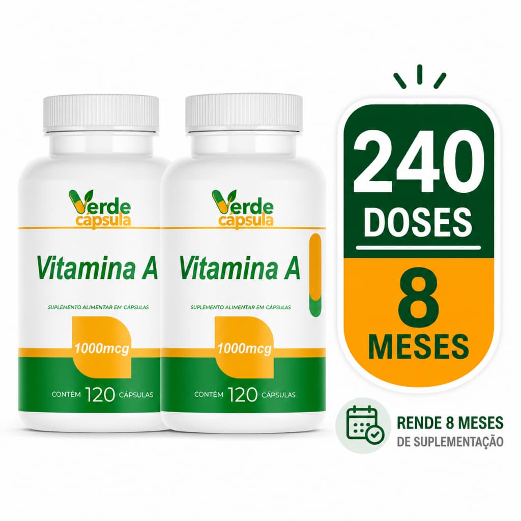 Kit 2 Vitamina A 1000mcg 240 Doses - Acetato de Retinol (Vitamina A ativa) - Verde Cápsula