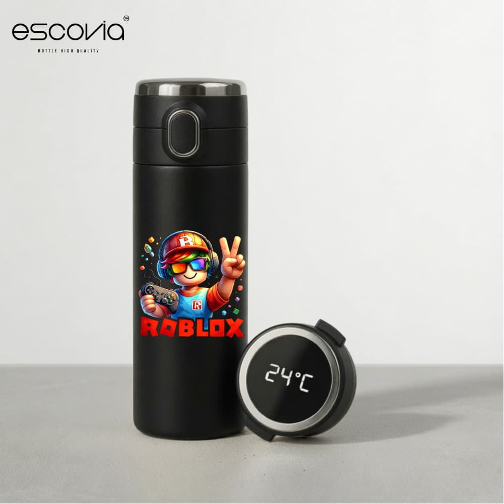 Garrafa Térmica Jogos do Roblox Aço Inoxidavel Parede Dupla 420ml com Termômetro Digital