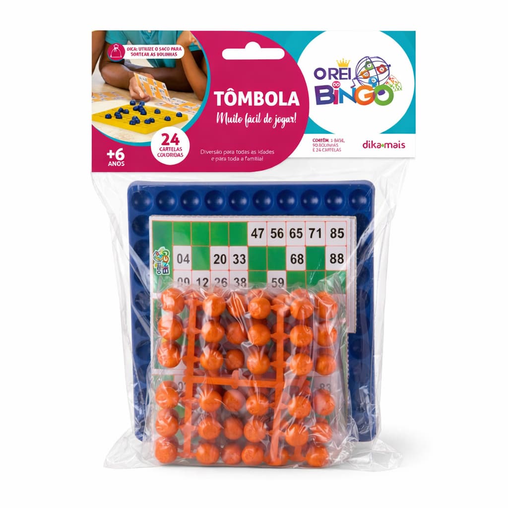 Jogo Tômbola O Rei Bingo – Tabuleiro Azul com Bolinhas  e 24 Cartelas Coloridas | Diversão para Toda a Família