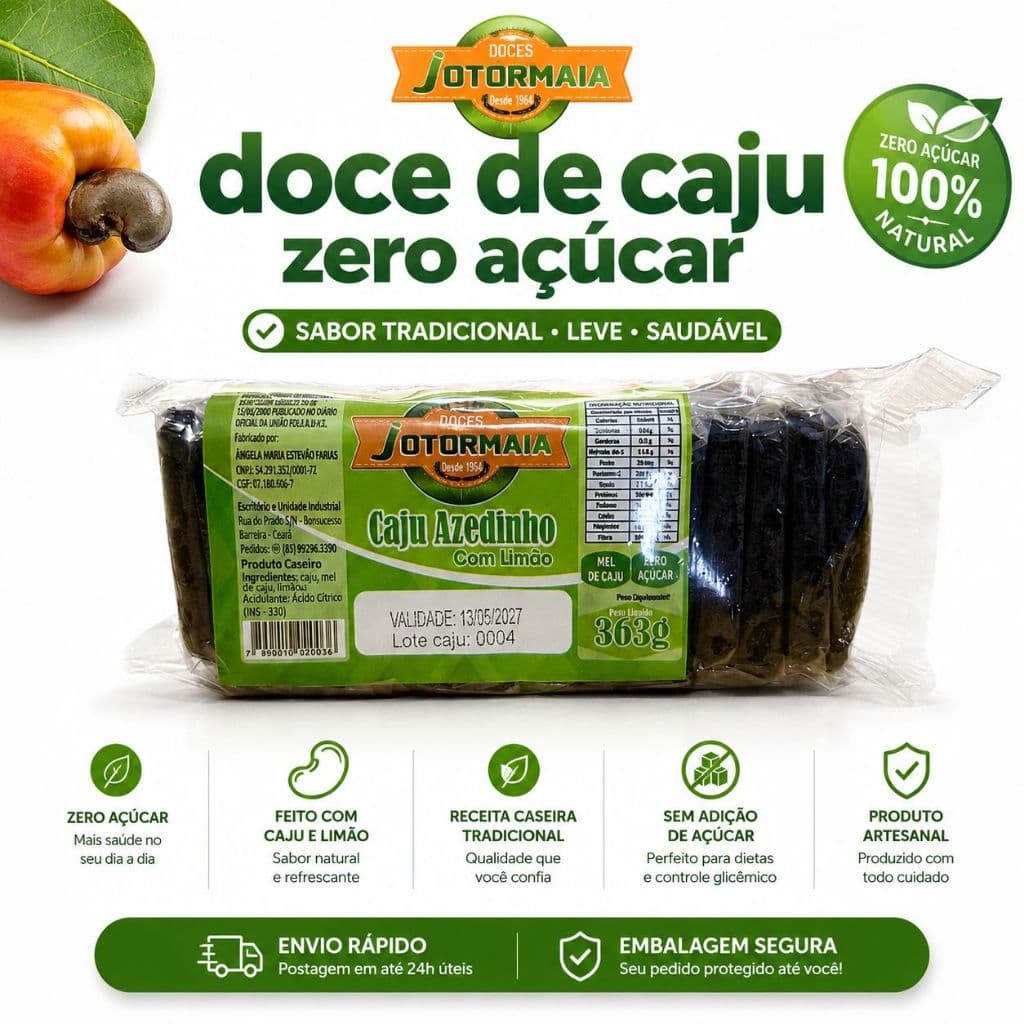 Cajuada Doce de Caju com limão Zero Açúcar - Sobremesa premium Saudável e Fit - Doce Nordestino - Produto Natural