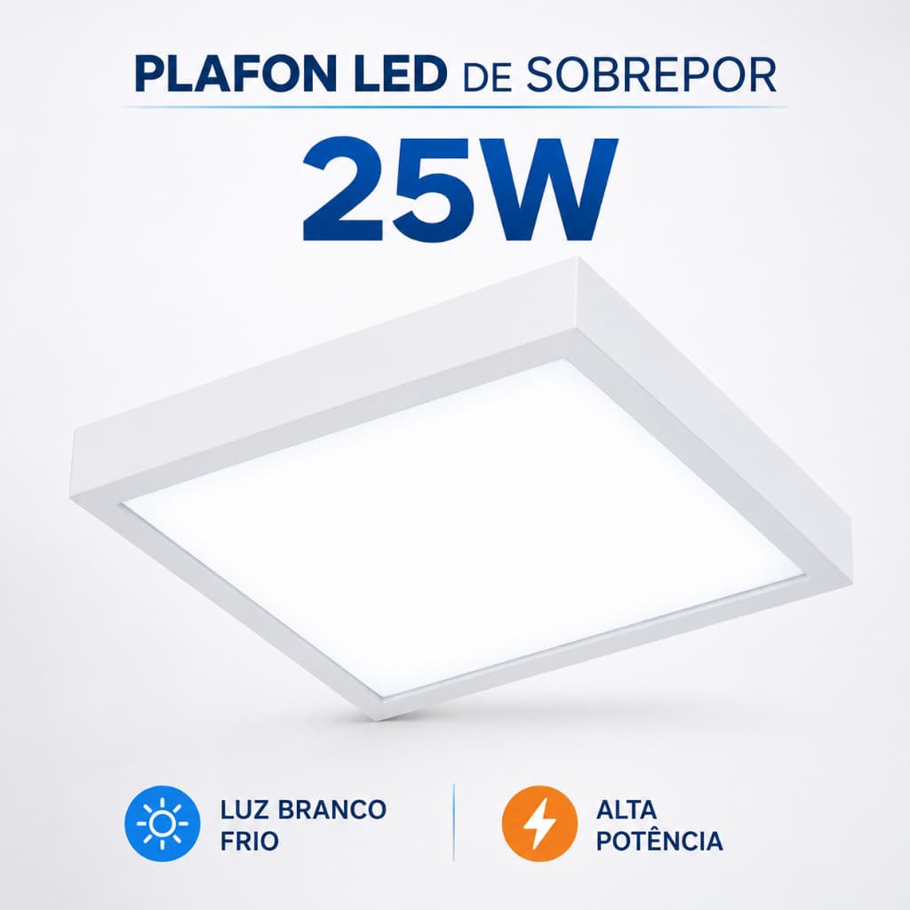Luminária Painel Plafon 25W Sobrepor Quadrado Led Bivolt 30x30 Branco Frio 6500K