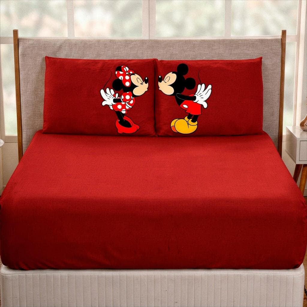 Jogo de Lençol Cama Casal/Queen/King 3 Peças Personagem Mickey e Minnie Beijo
