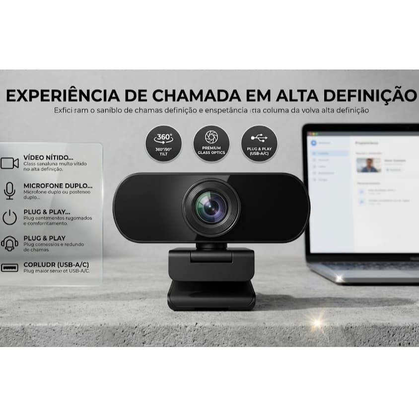 Webcam Full HD 1080P Autofoco Imagem Nítida Microfone para PC Notebook