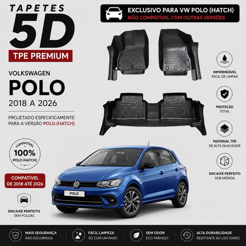 Tapete Bandeja Automotivo TPE 5D Sob Medida POLO G8– Resistente, Lavável e Antiderrapante