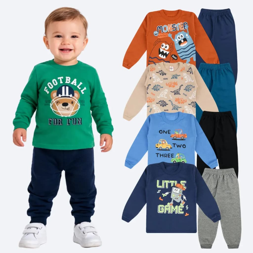 Conjunto Moletom Infantil 2 Peças Menino Cleomara Frio Outono Inverno Algodão
