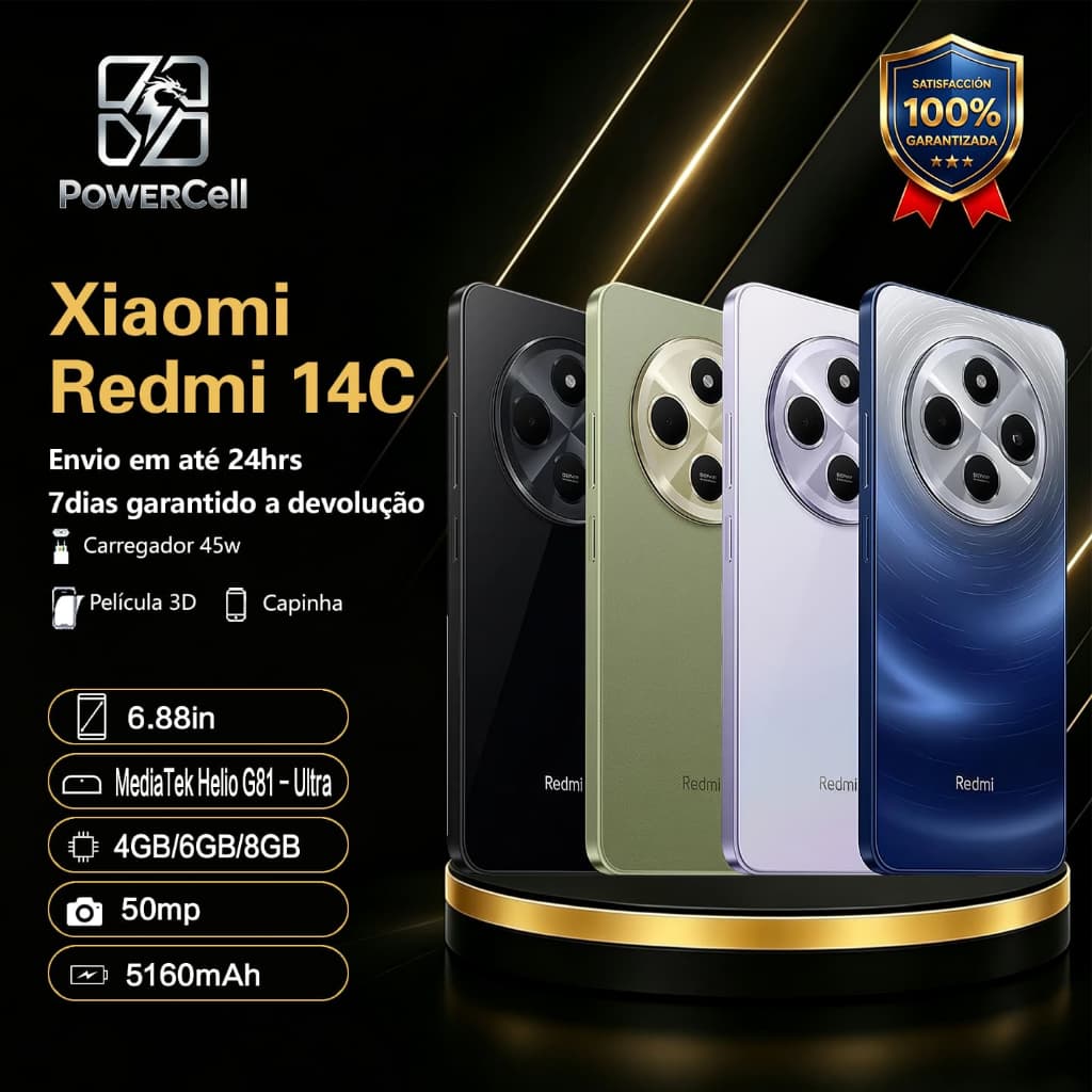 Smartphone Xiaomi Redmi 14C 128GB 256GB 4GB 8GB RAM Dual SIM 50MP Original NF Garantia