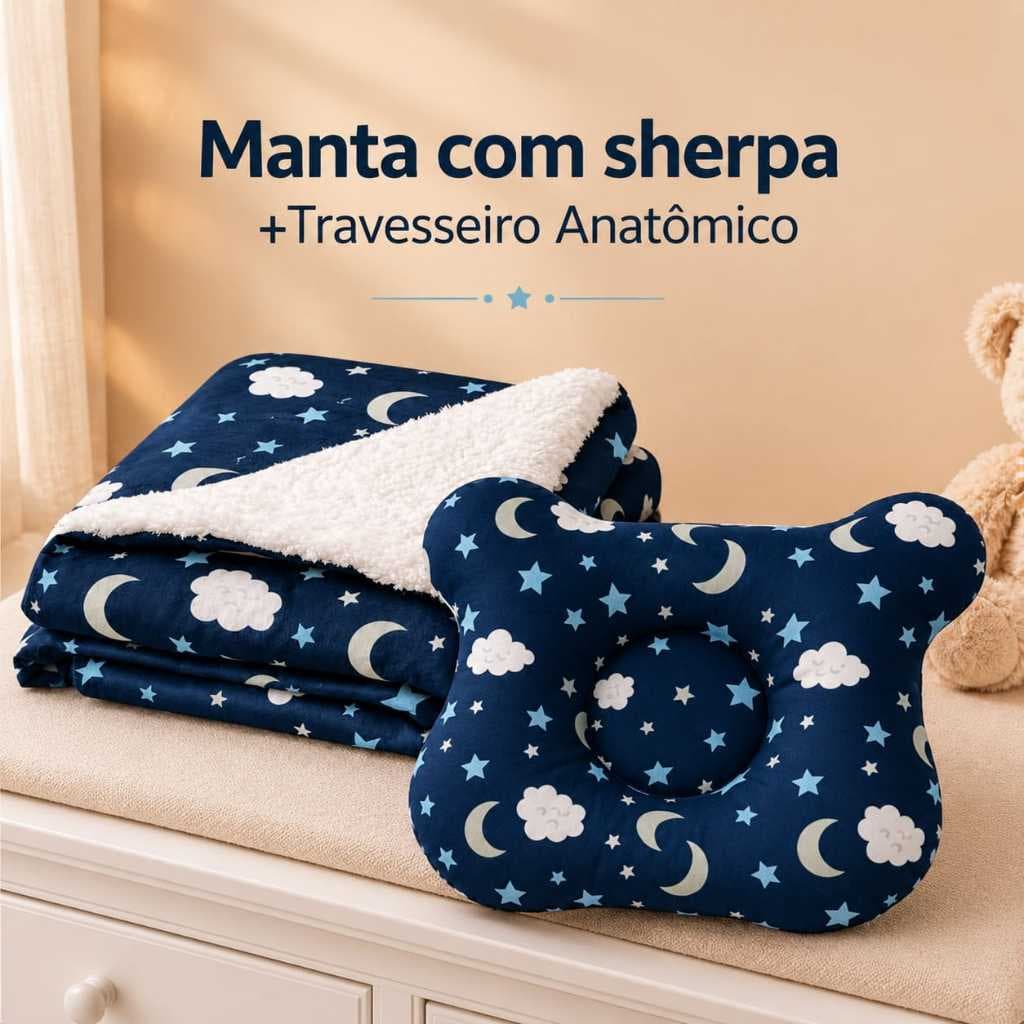 Kit Travesseiro Anatômico + Manta com Sherpa para Bebê | recém-nascido  | enxoval | berço