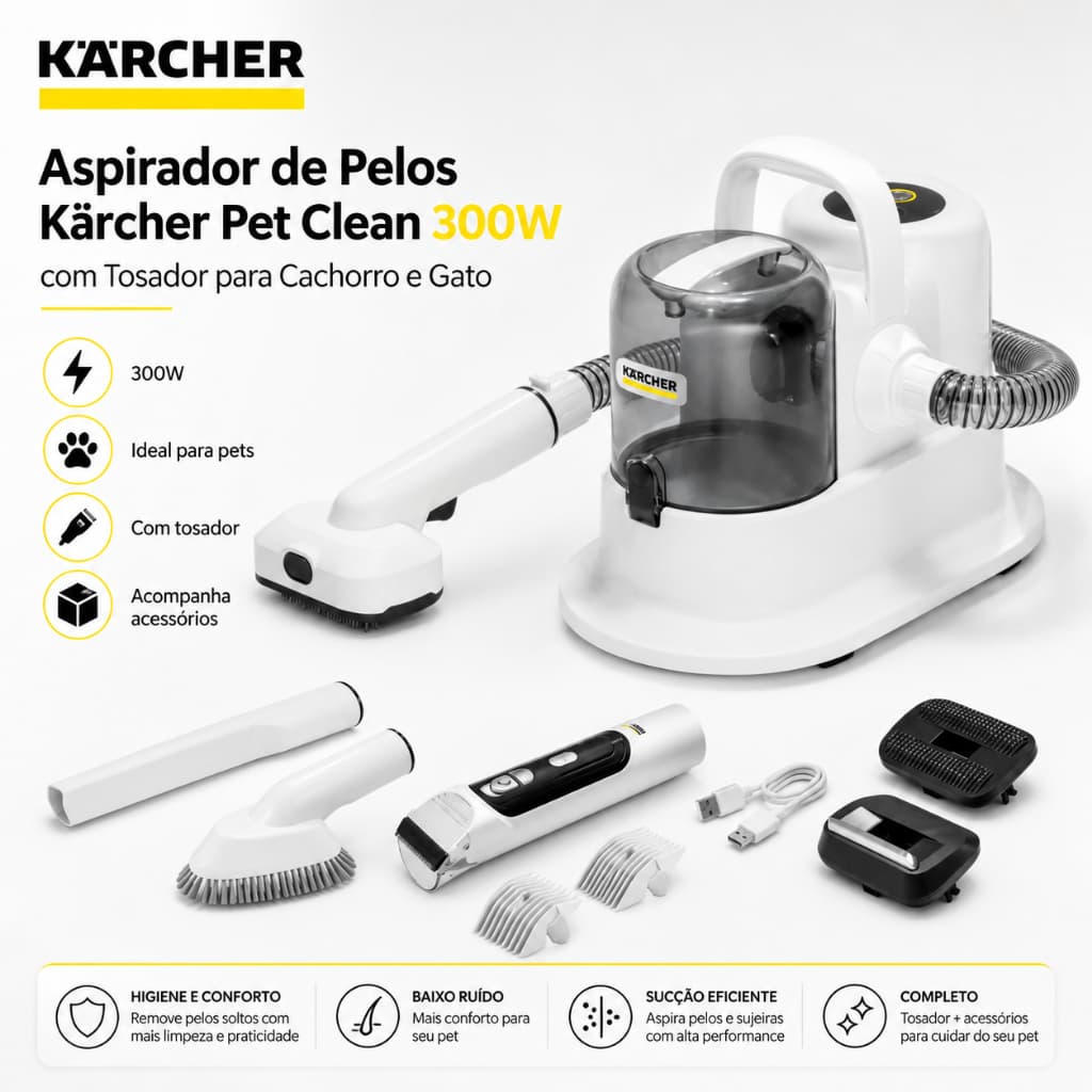 Aspirador de Pelos Karcher Pet Clean 300W com Tosador para Cachorro e Gato