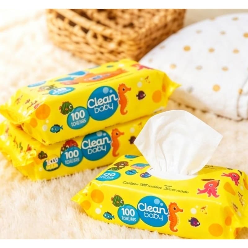 Kit 300 Toalhas Umedecidos Clean Baby Pacotes com 100 Unidades,Sem Álcool, Com Extrato de Camomila FRETE GRÀTIS