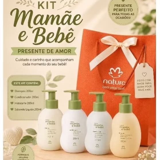 Kit Natura Mamãe e bebê shampoo Condicionador sabonete líquido hidratante