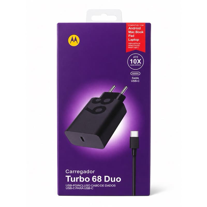 Carregador Turbo 68W Duo USB + Tipo-C Carregamento Super Rápido Com Cabo 1 Metro 10x Mais Rápido Para Celular Samsung iP