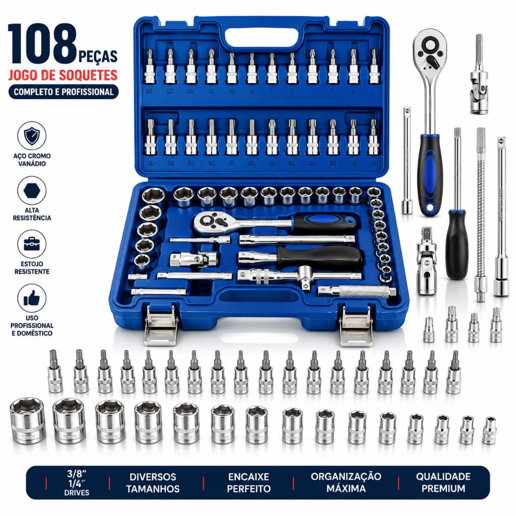 Kit 46 Peças Chave Catraca Jogo Soquetes Allen Torx Ferramentas Profissional Completo RBG