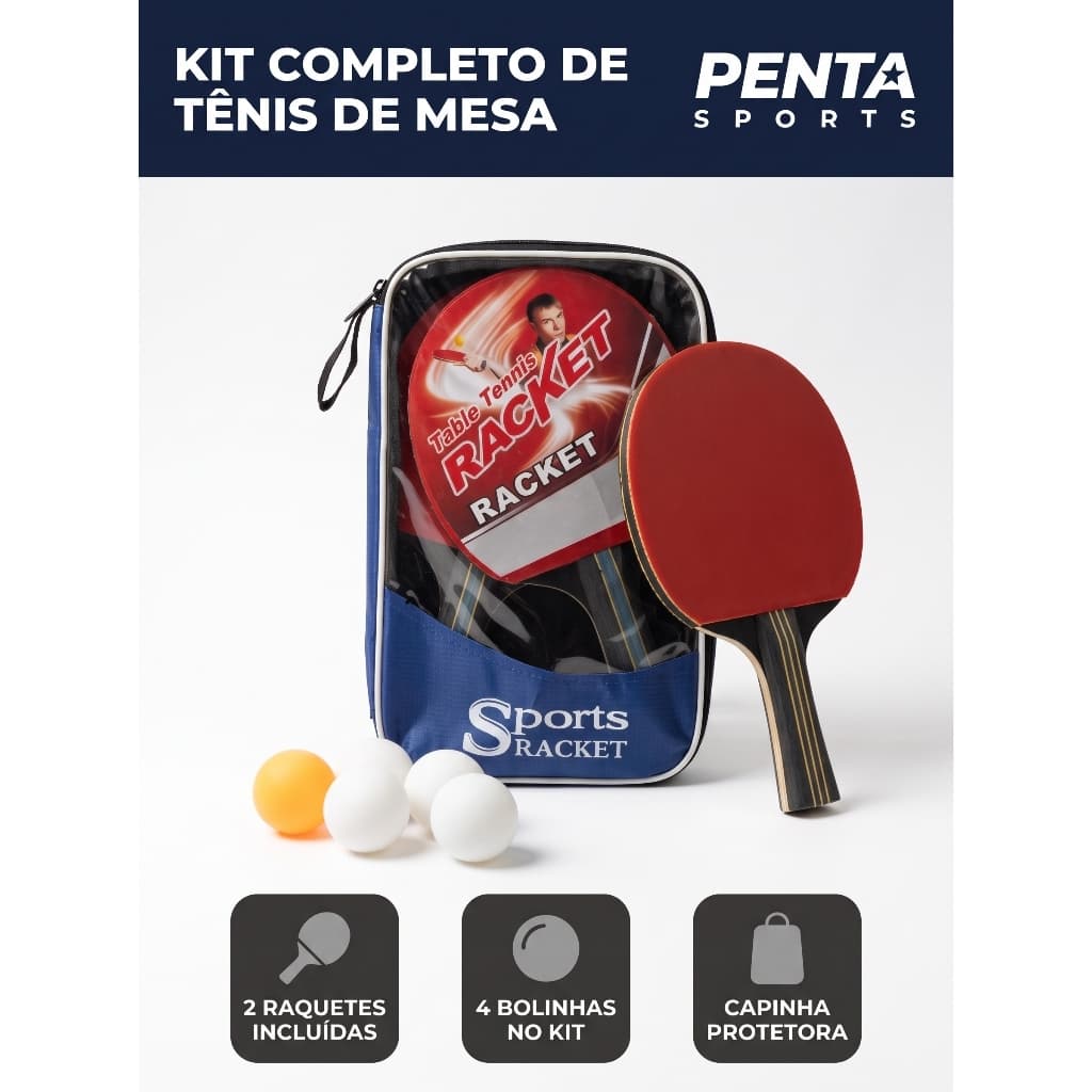 Kit de Raquete de Tenis de Mesa Ping Pong com 4 Bolinhas 5 estrelas Profissional Conjunto