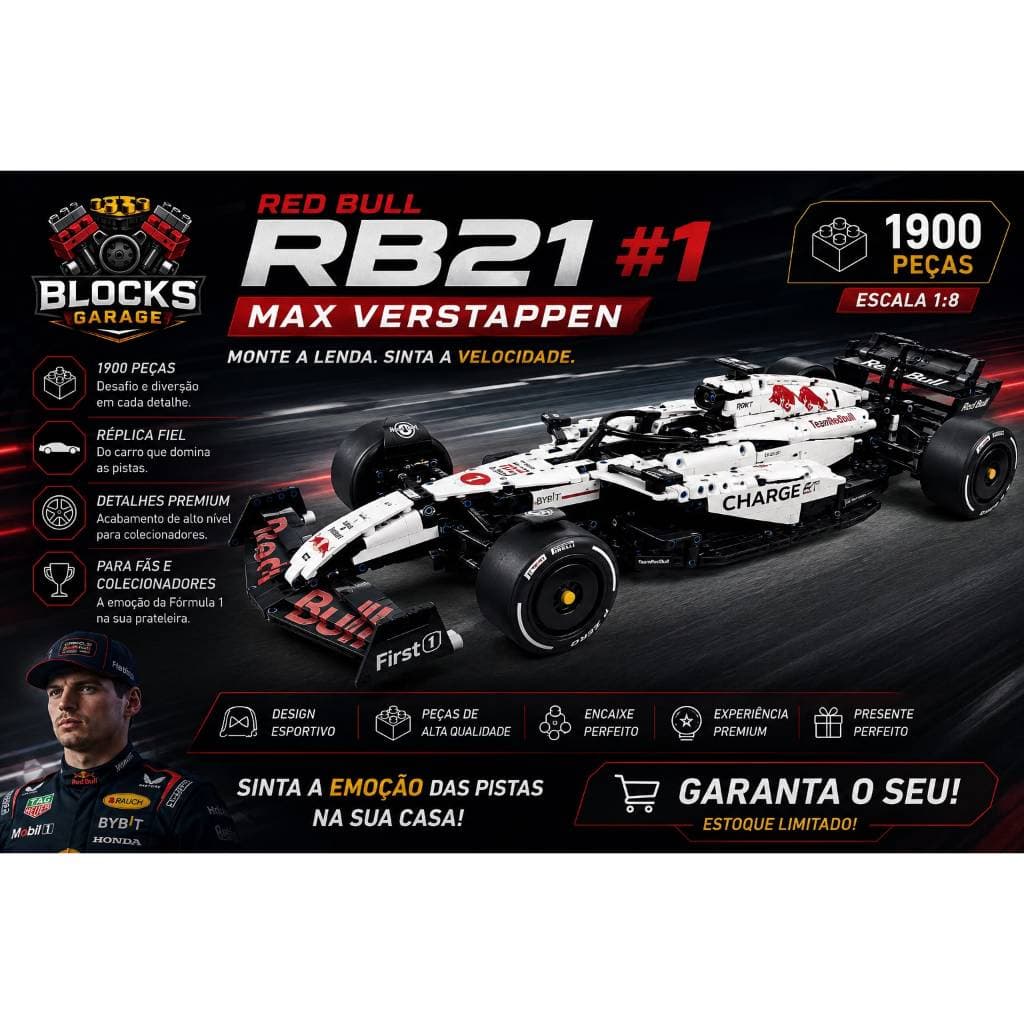 Blocos de Montar Lego Formula 1 RedBull RB21 #1 Max Verstappen 1900Peças  Com Manual de Montagem  **SEM CAIXA(BOX)**