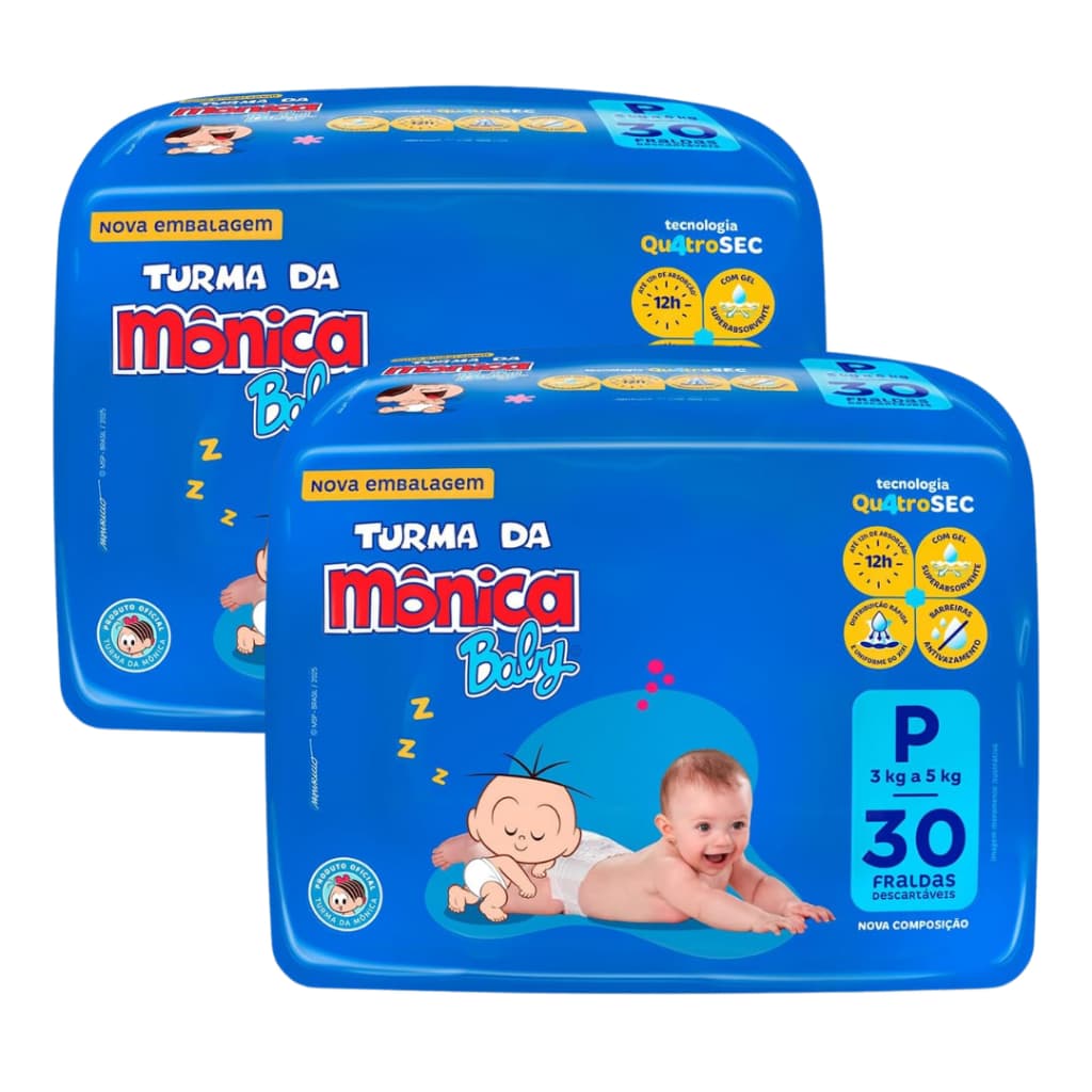 Kit com 2 Pacotes Fralda Descartável Infantil Turma da Mônica Baby Jumbo Barato Revenda