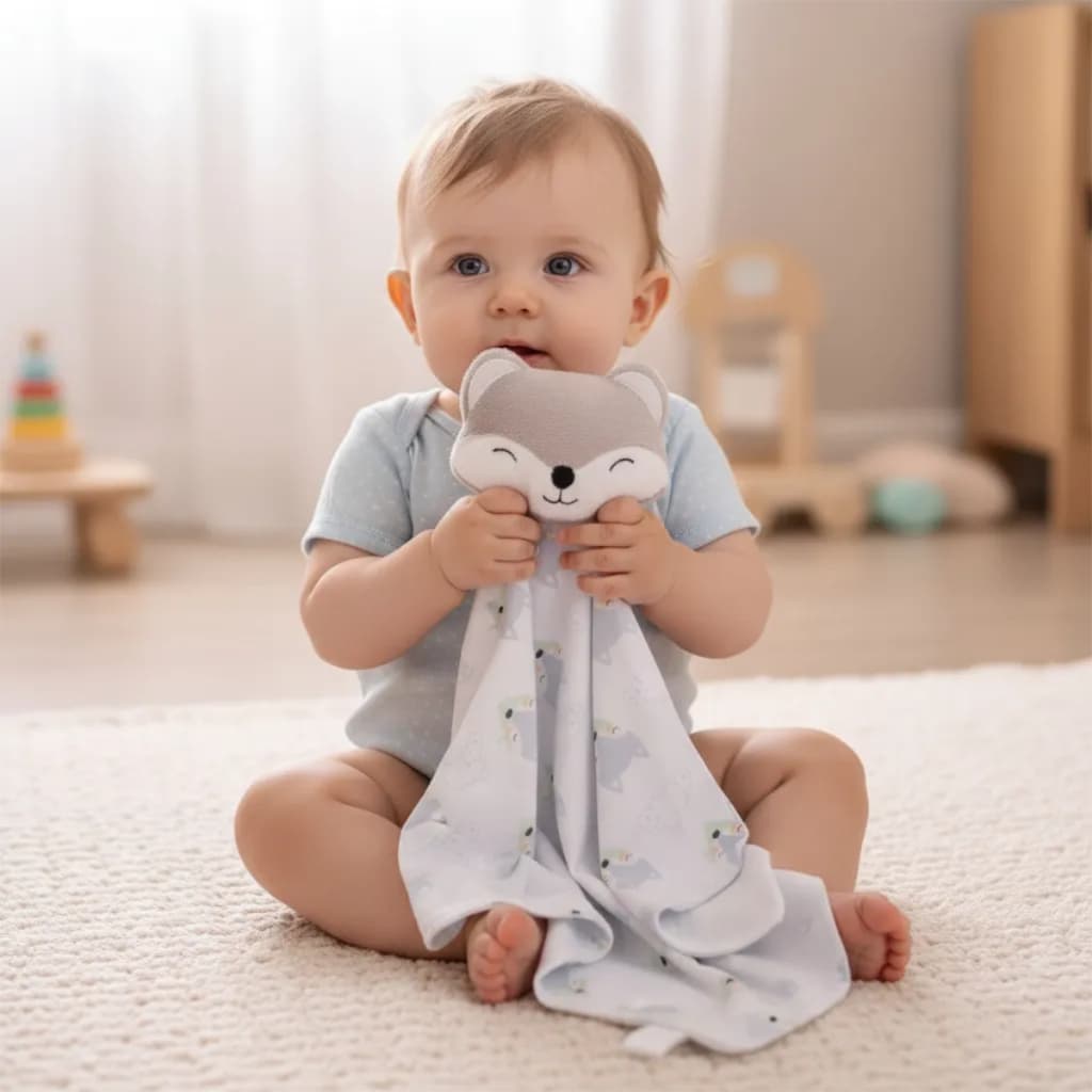 Naninha Para Bebe Com Prendedor De Chupeta Pelucia Plush Forro Algodão Paninho Raposinha Enxoval
