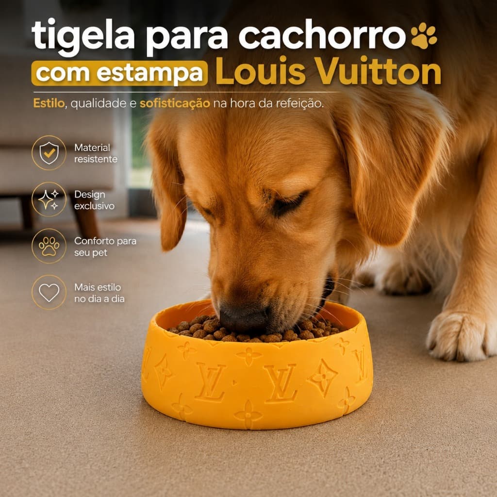 Tigela para Cachorro com Estampa LV - Premium - Para Água e Ração - Design Moderno Resistente Exclusivo Varias Cores