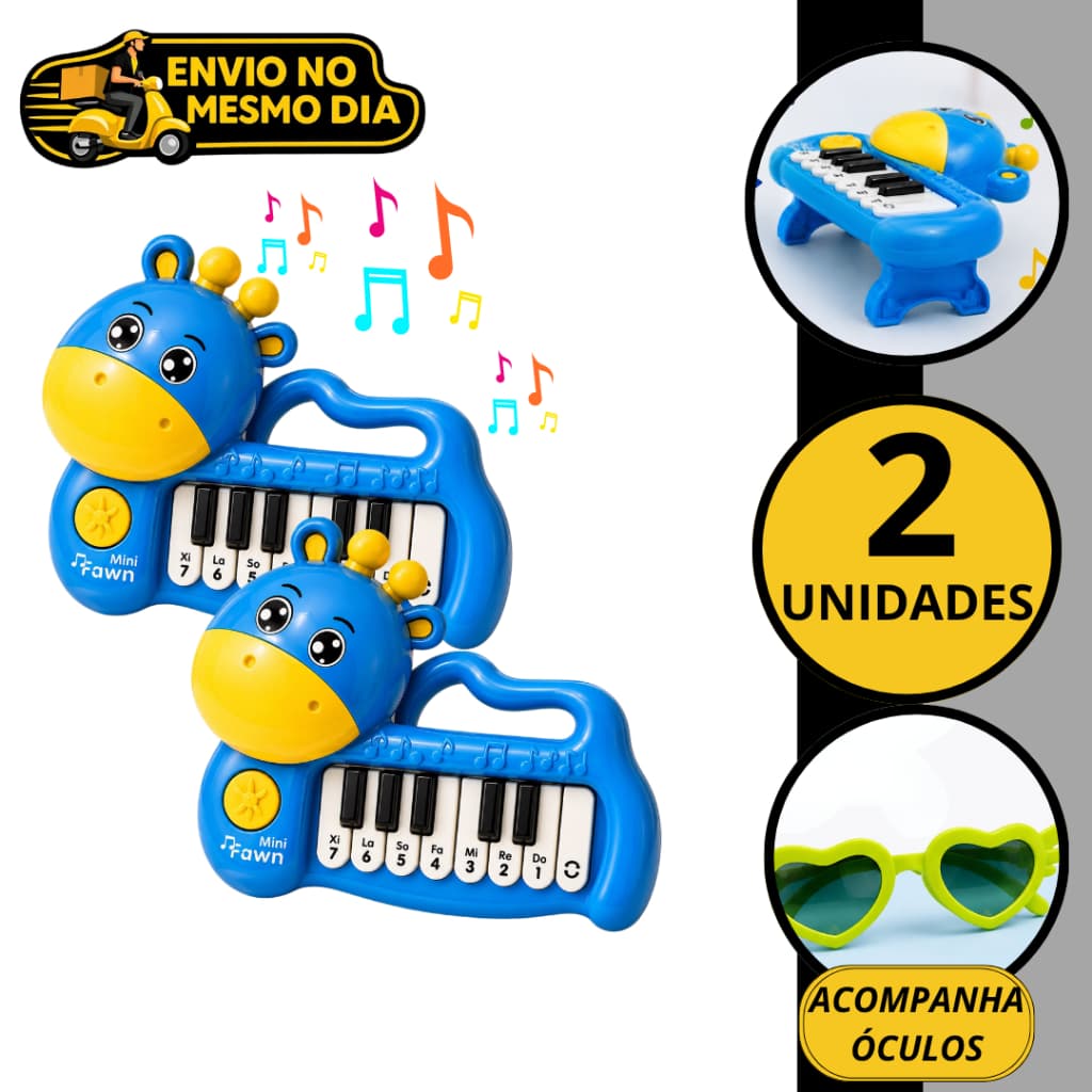 KIT 1/2 Brinquedo Mini Piano com Oculos Instrumento Infantil Musical Brinquedo Educativo Divertido Toca Musica Som Bebe