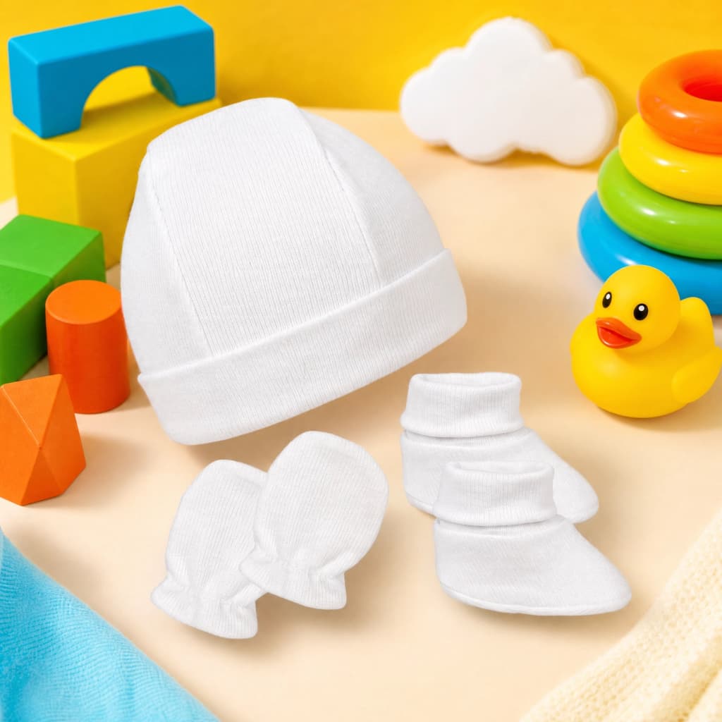 Kit Touca Luva Sapatinho Bebê RN Recém Nascido Saída Maternidade Enxoval 3 peças