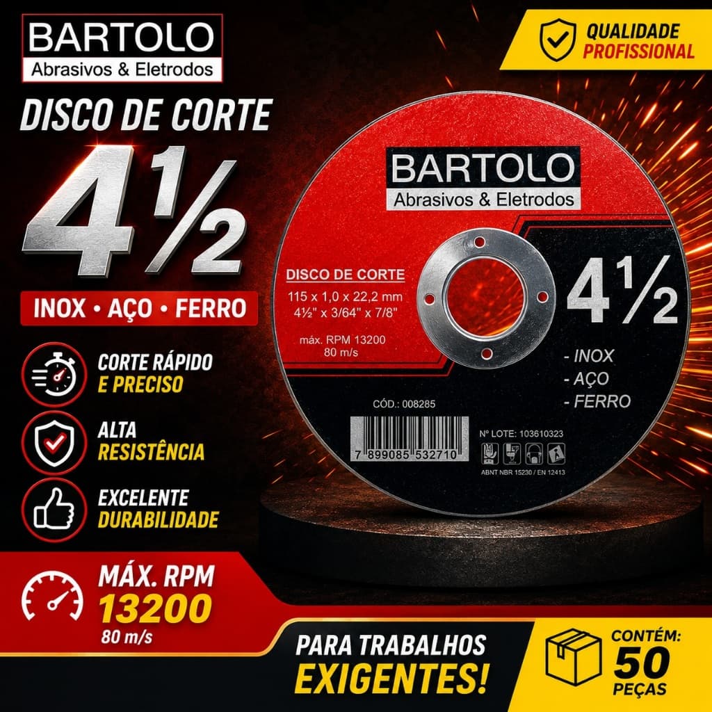 50 Disco de Corte Pequeno Fino em Aço Inox 4.1/2" x 115 x 1 x 22,2mm Para Lixadeira Esmerilhadeira