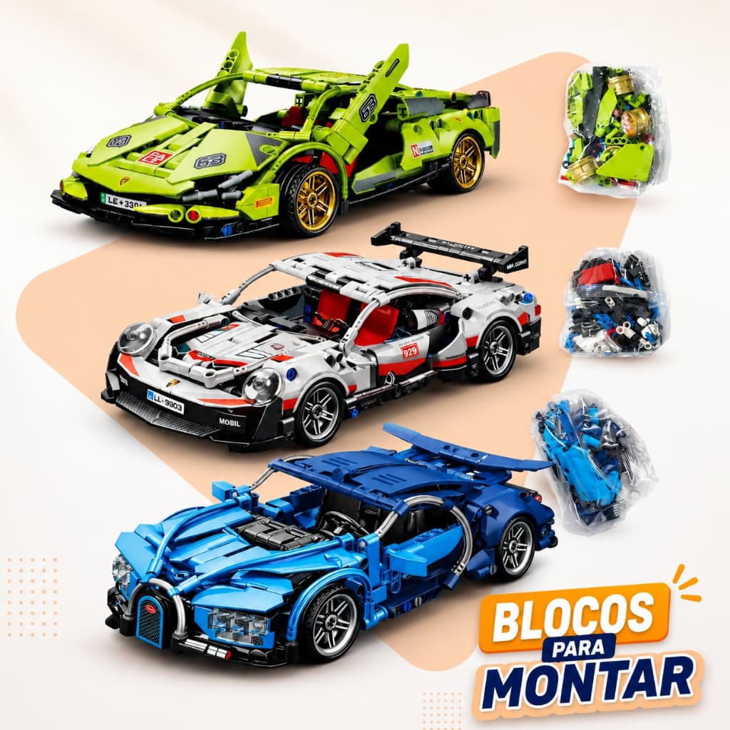 Carros Esportivos de Blocos de Montar - Brinquedo Criança Adolescente Adulto - Educativo - Fricção