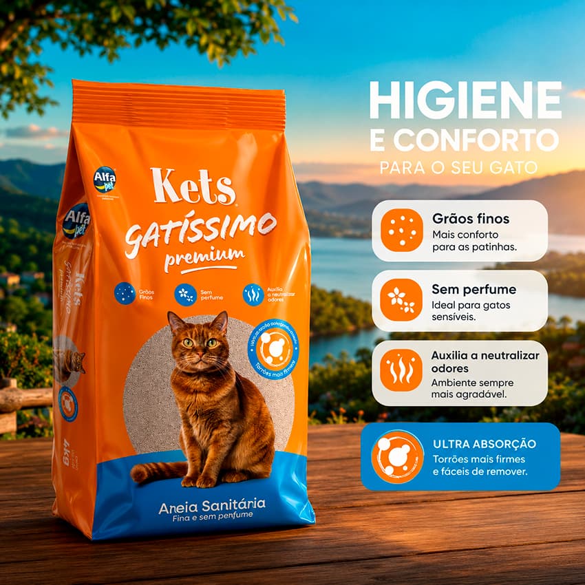 3 Pacotes de Areia Sanitária Gatissimo Premium p/ Gatos 4kg cada