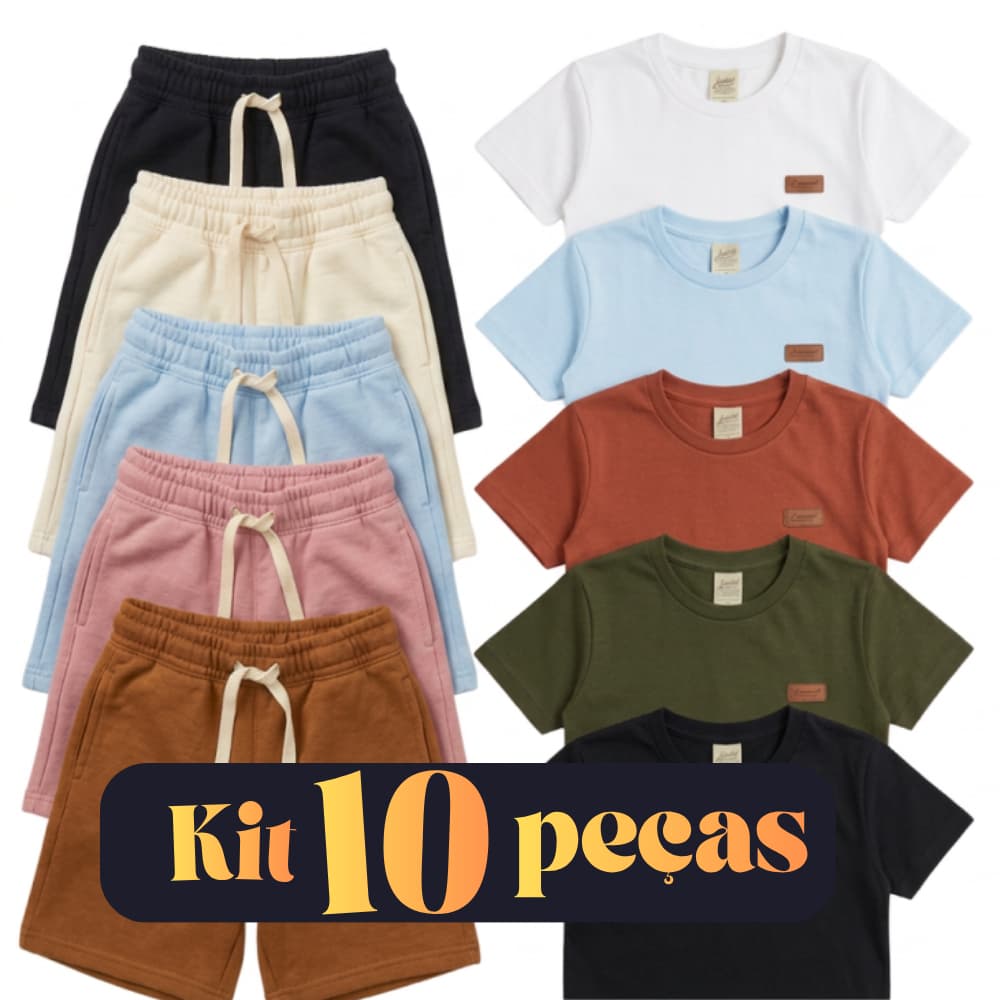 Kit 10 peças conjunto infantil camisa + short moletom  Para o Dia a Dia Confortável Brincar Escola