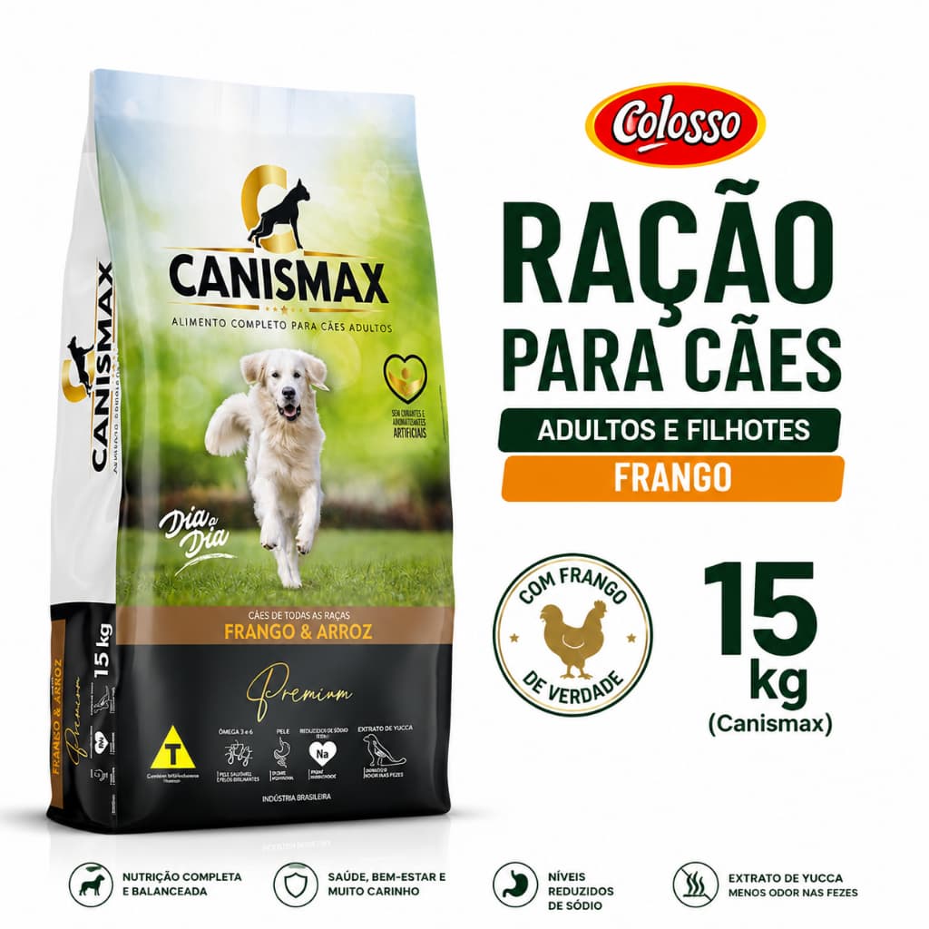 Ração para Cães adultos e filhotes Frango Colosso 15 kg (Canismax)