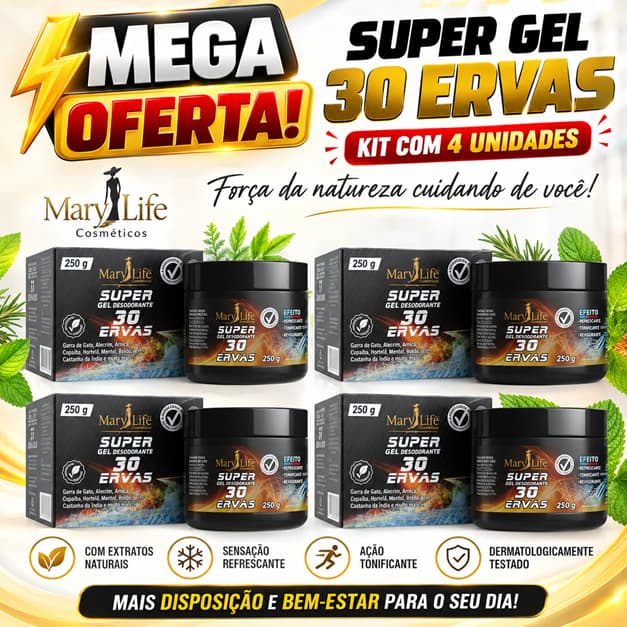 Kit 4 unid Super Gel 30 Ervas 250g Mary Life