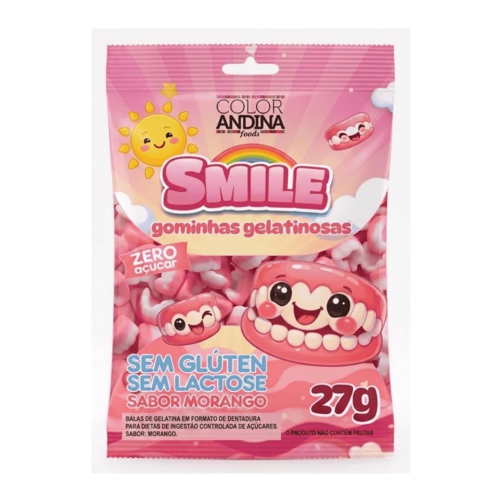 Bala de Gelatina Smile Zero Açúcar 27g Diet Saudável Low Sugar